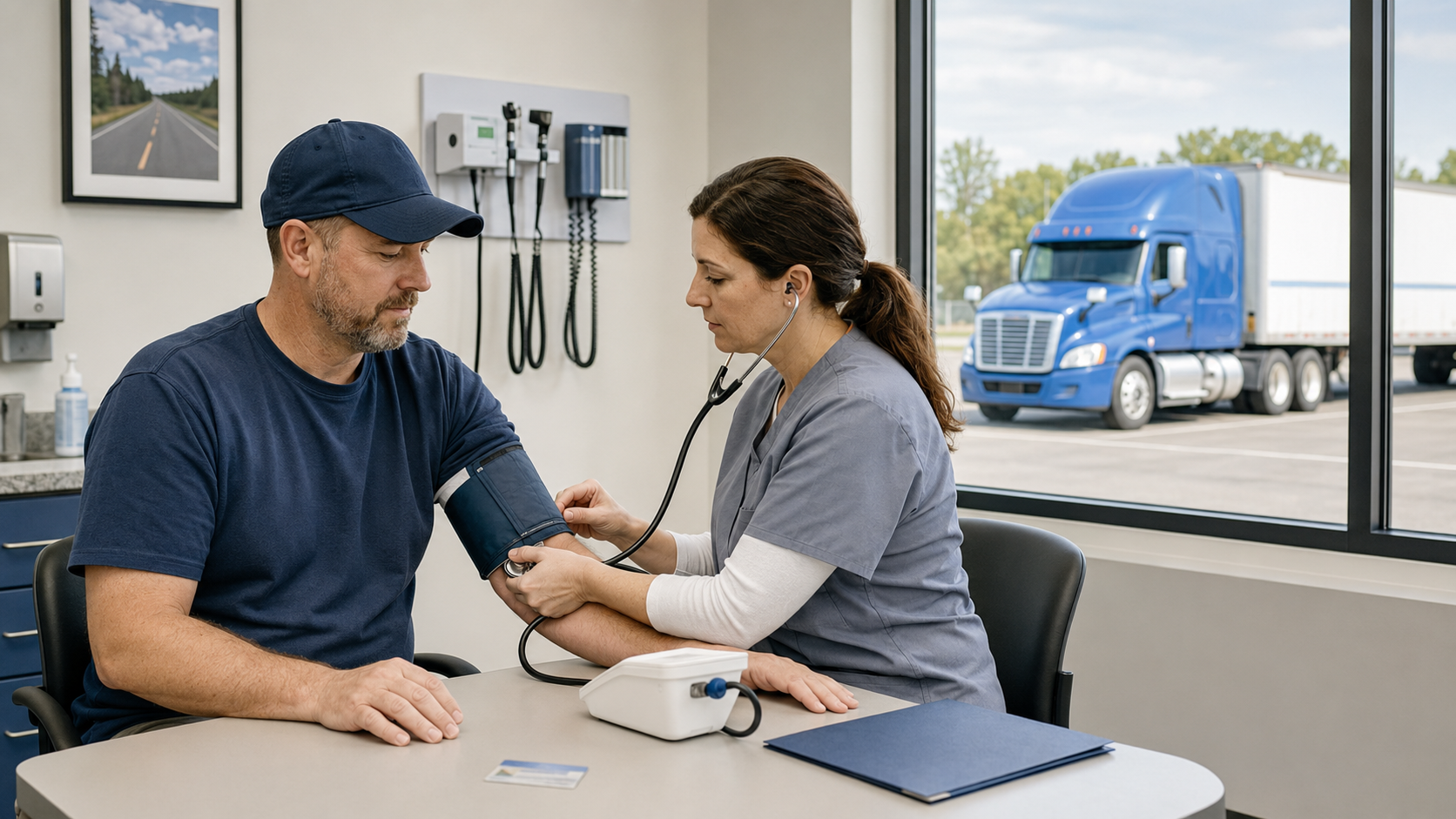 Pennsylvania CDL applicant having blood pressure measured during a DOT physical examination